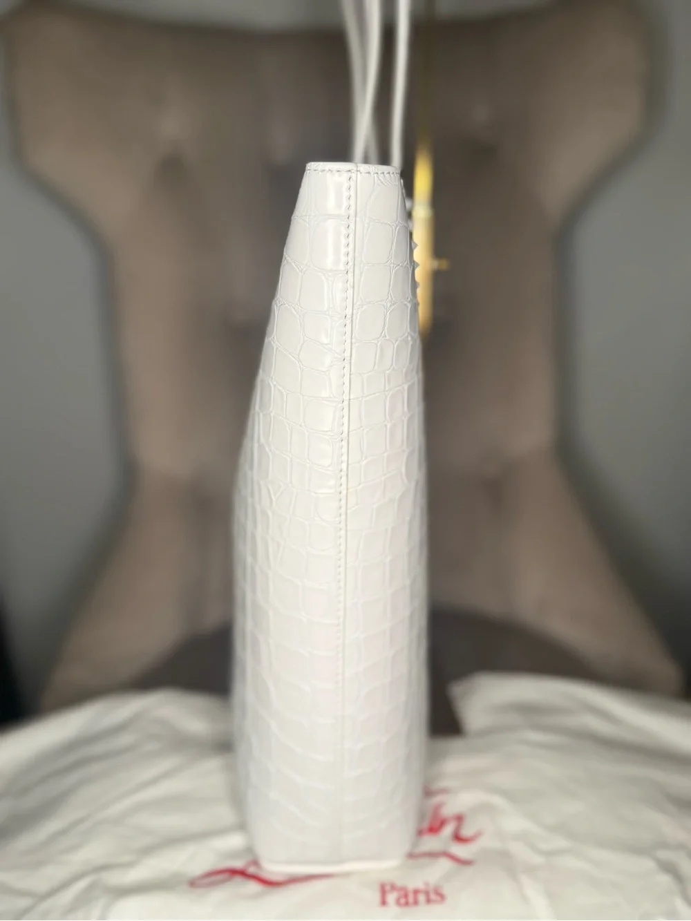 Christian Louboutin White Croc-Embossed Leather Tote
